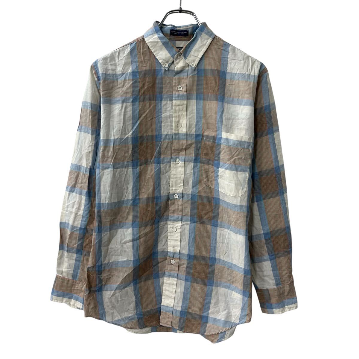 【中古】【古着】 KNIGHTS BRIDGE 長袖 チェックシャツ S ホワイト ブルー マルチカラー ボタンダウン 胸ポケット 長袖シャツ トップス 春物 a802-5226