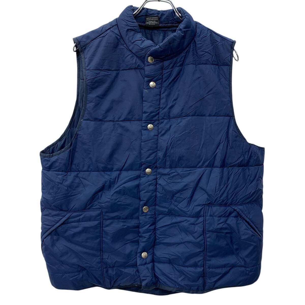 【中古】【古着】 USA製 SPORTS MASTER 中綿ベスト L ネイビー スナップボタン ベスト シンプル 無地ベスト ナイロンベスト アメリカ製 秋物 a802-5308