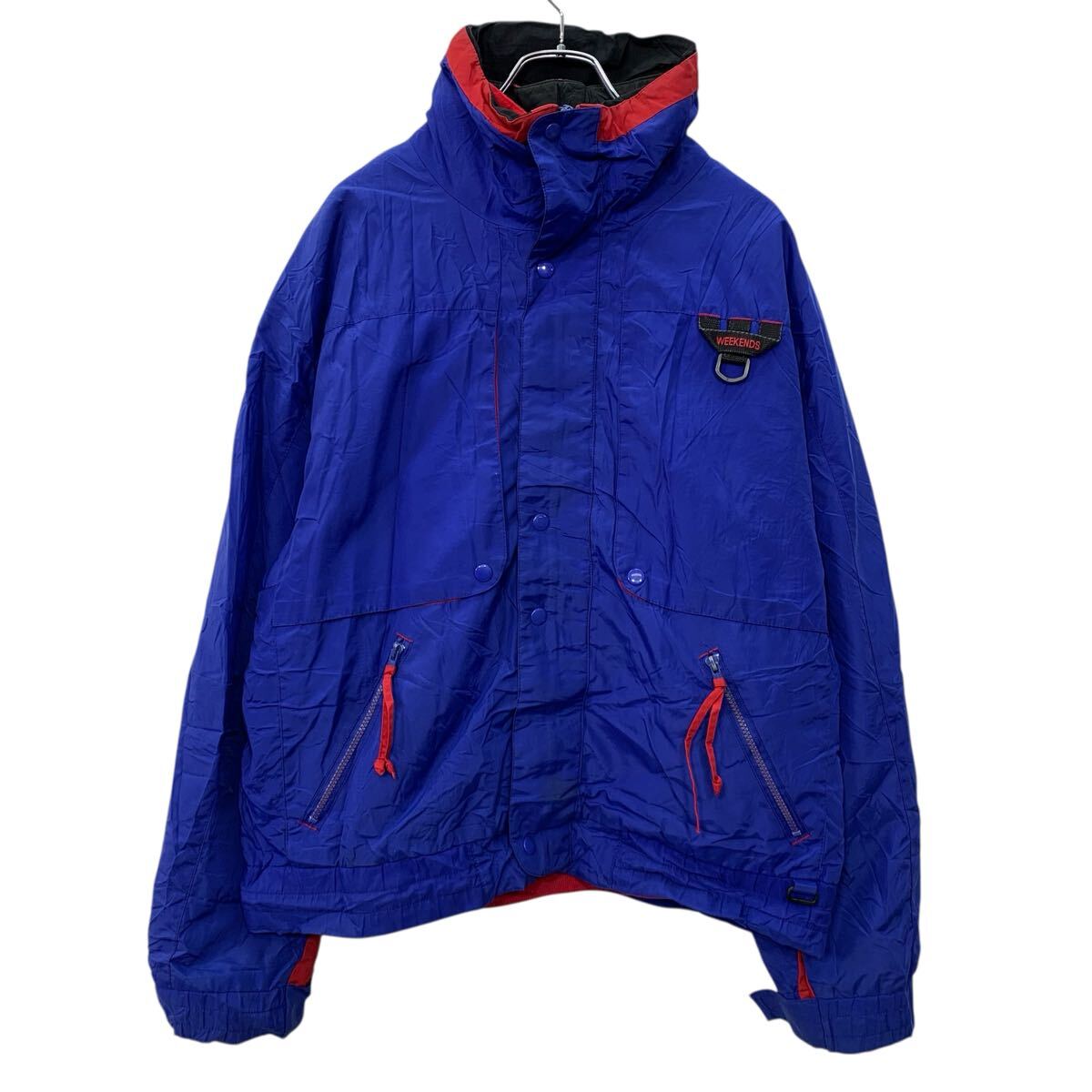  Weekends ジャケット L ブルー レッド ジップアップ スナップボタン アウター アウトドア スポーティー 無地ジャケット 秋冬物 a802-5316