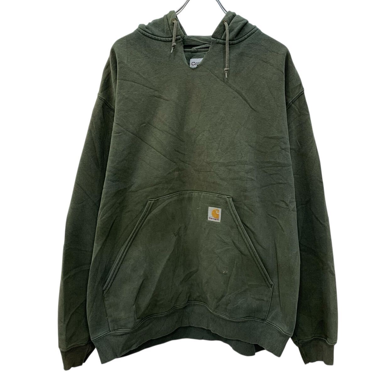 Other - 【中古】【古着】 メキシコ製 Carhartt ロゴスウェット パーカー XL カーキ カーハート プルオーバー フーディー 無地スウェット 無地 春秋物 a802-5342