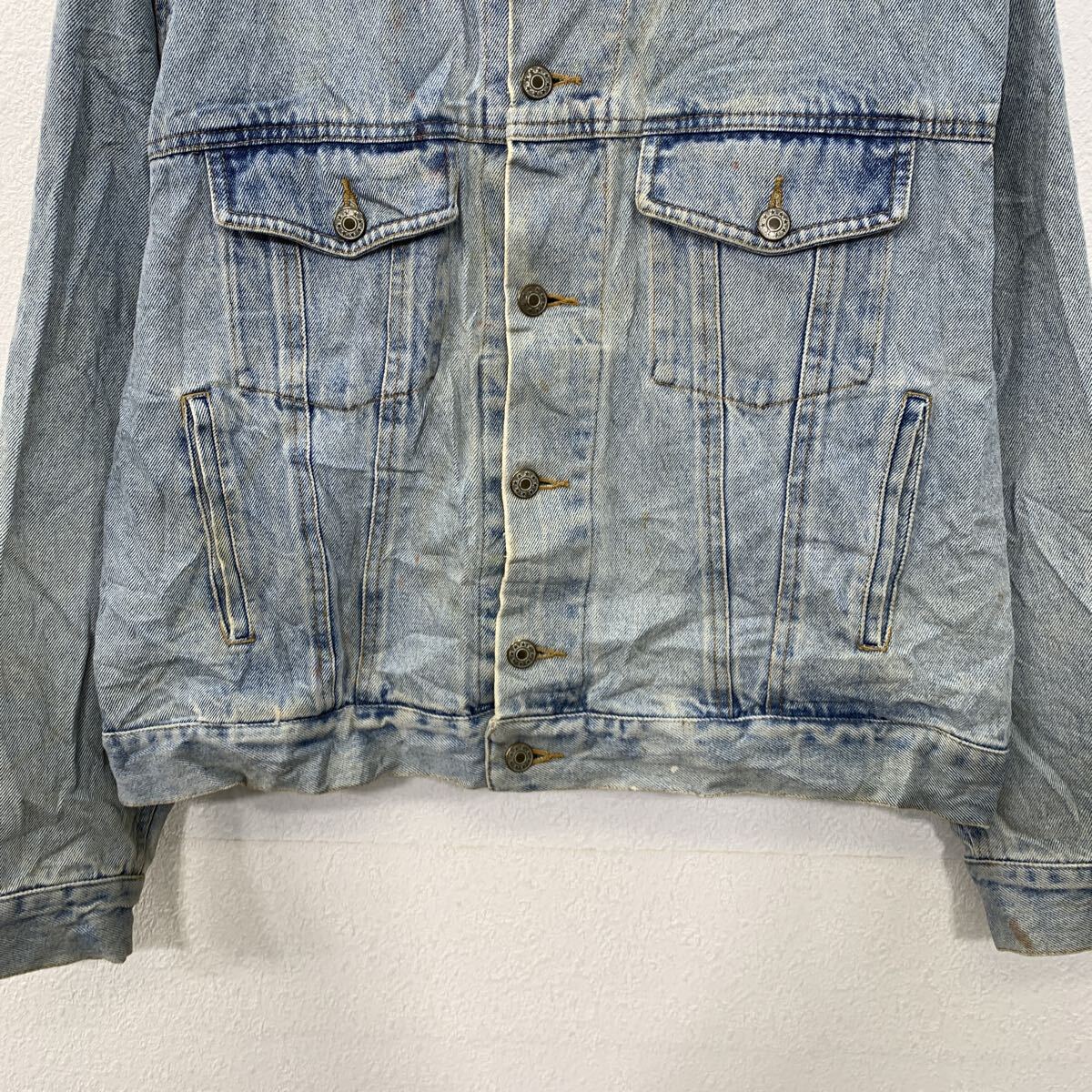 【中古】【古着】 HAGGAR CLOTHING C デニムジャケット S ライトブルー ボタン 胸ポケット バックイラスト ジージャン デニム アメカジ 春秋物 a802-5369