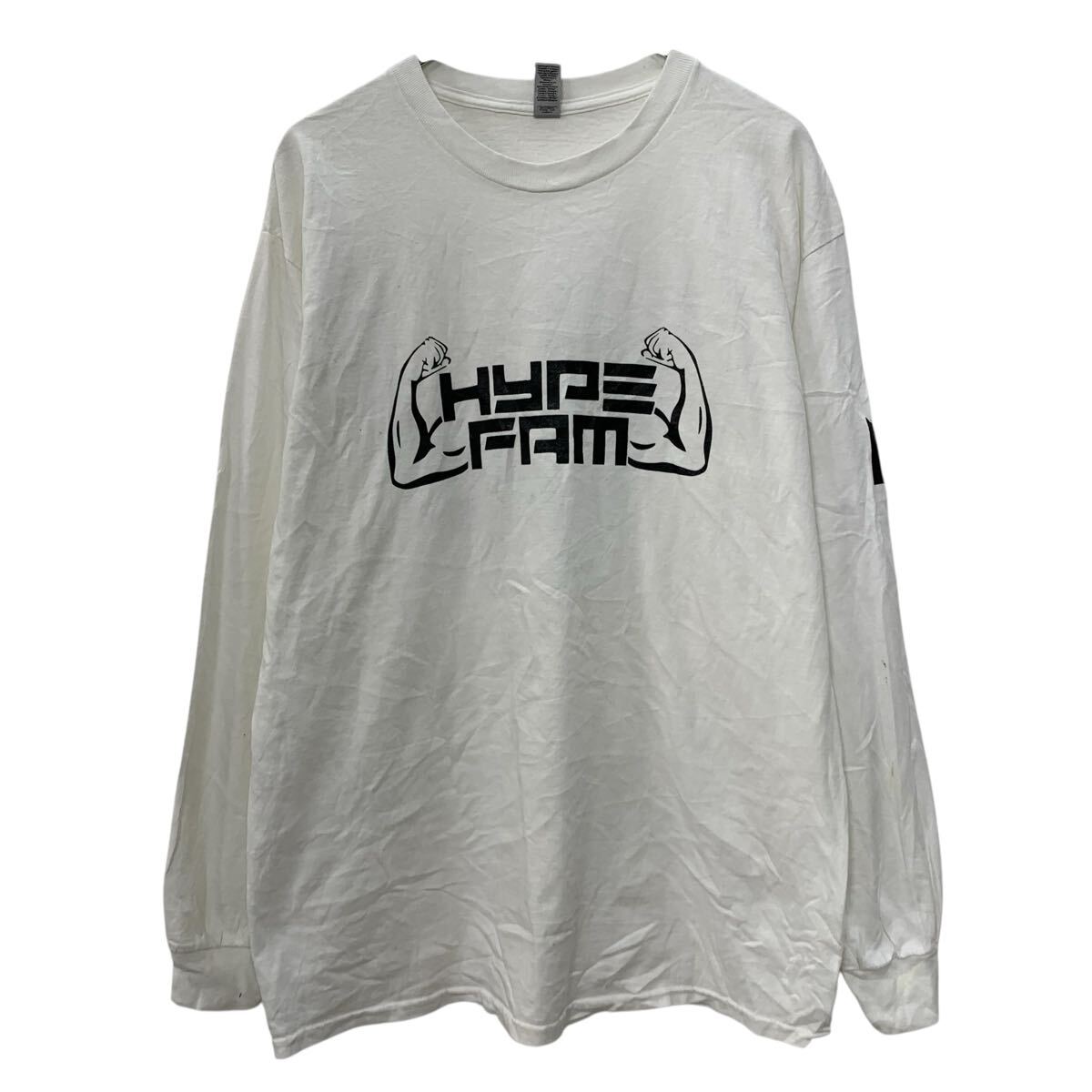 Rakuten - 【中古】【古着】 GILDAN 長袖 プリントTシャツ L ホワイト ブラック ギルダン プルオーバー ワンポイント アームプリント バックプリント 春物 a802-5375