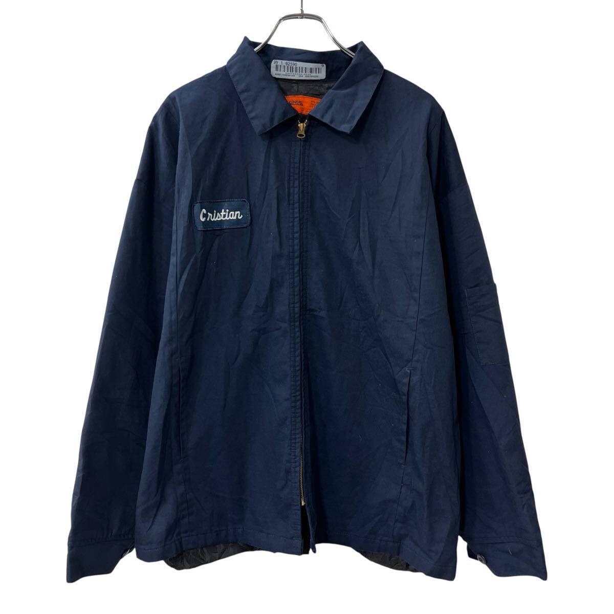 【中古】【古着】 cintas ワークジャケット 2XL ネイビー ジップアップ ワッペン ビッグサイズ アウター 春秋物 a802-5399