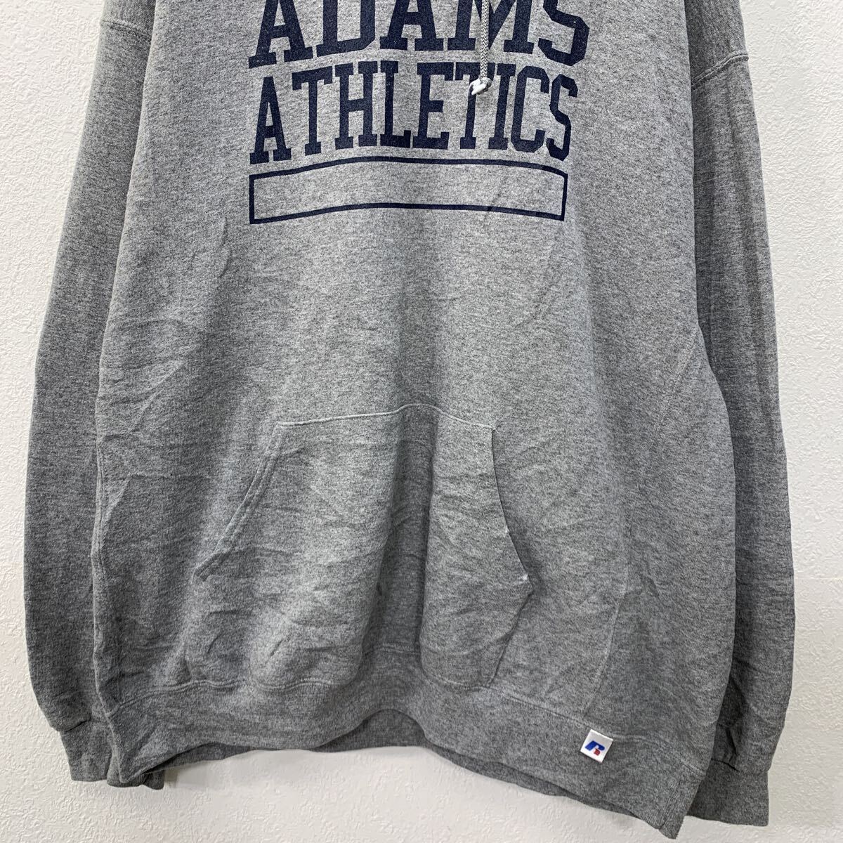 【中古】【古着】 RUSSELL ATHLETIC プリントスウェット パーカー XXL グレー ラッセルアスレティック プルオーバー フーディー スウェット 秋物 a802-5430