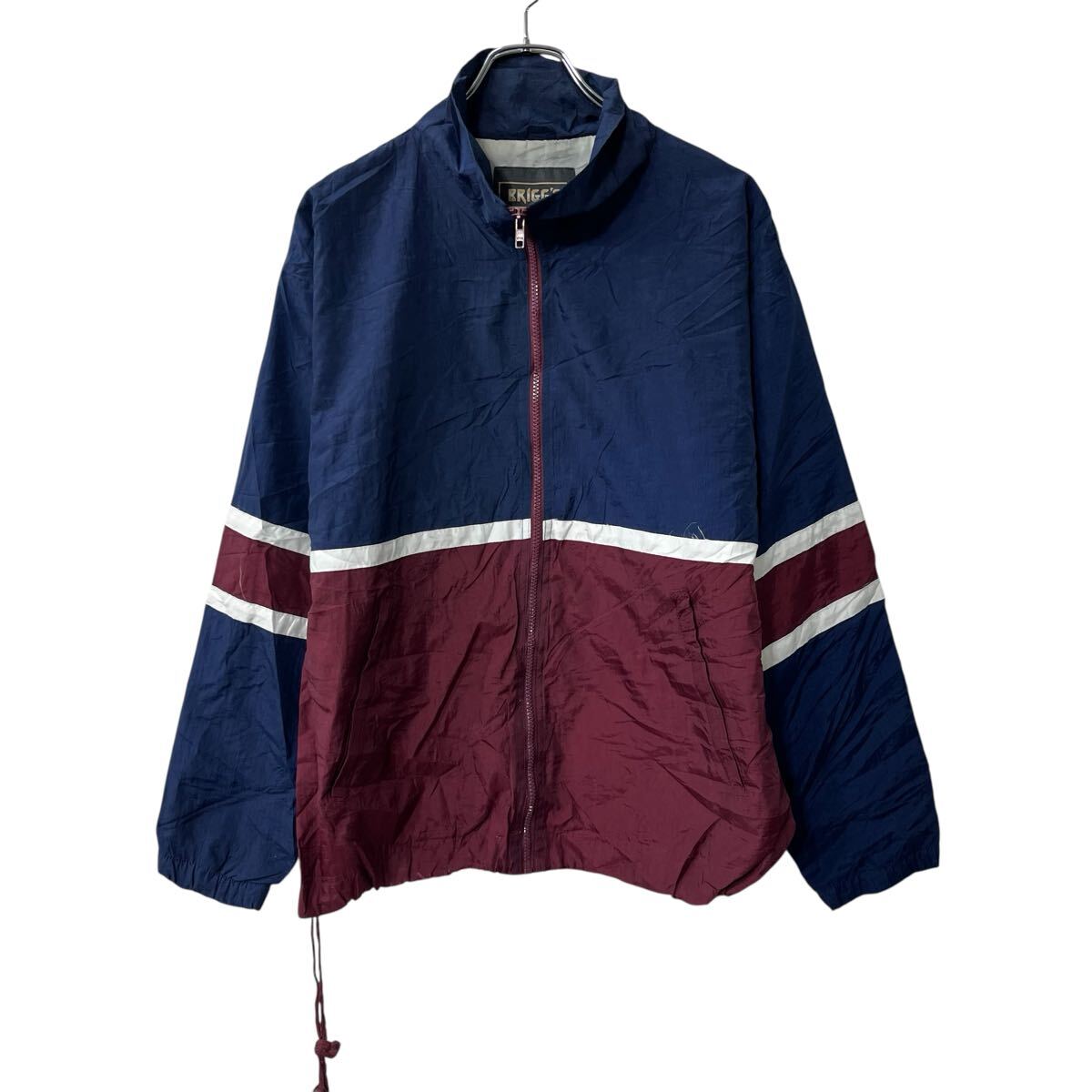 【中古】【古着】 BRIGG'S ジャケット XL〜 ネイビー ワインレッド ジップアップ ドローコード 無地 ライトアウター 春秋物 a802-5560