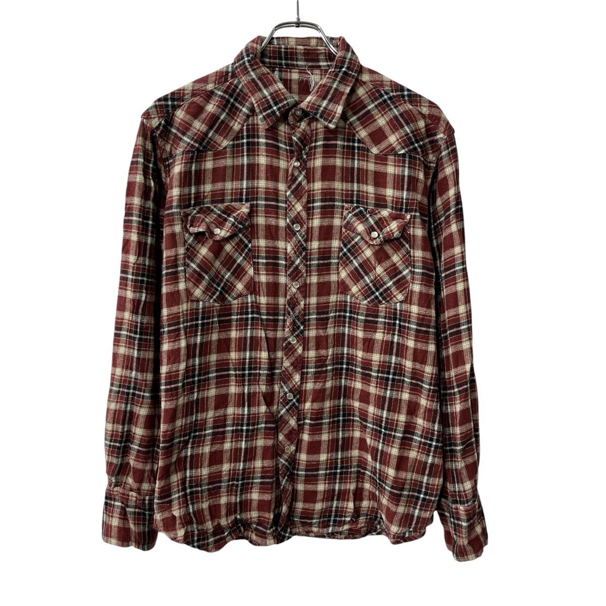 Casual Shirts - 【中古】【古着】 長袖 ウエスタンシャツ L〜 レッド マルチカラー チェック柄 スナップボタン 胸ポケット トップス 春物 a802-5661