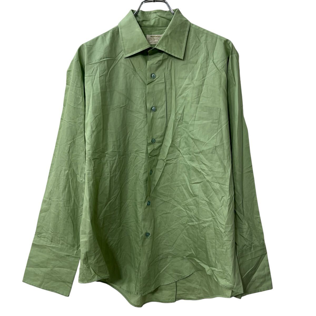 【中古】【古着】 Manhattan 長袖 無地シャツ L〜 ライトグリーン 胸ポケット 長袖シャツ ボタン シンプル トップス 春物 a802-5740