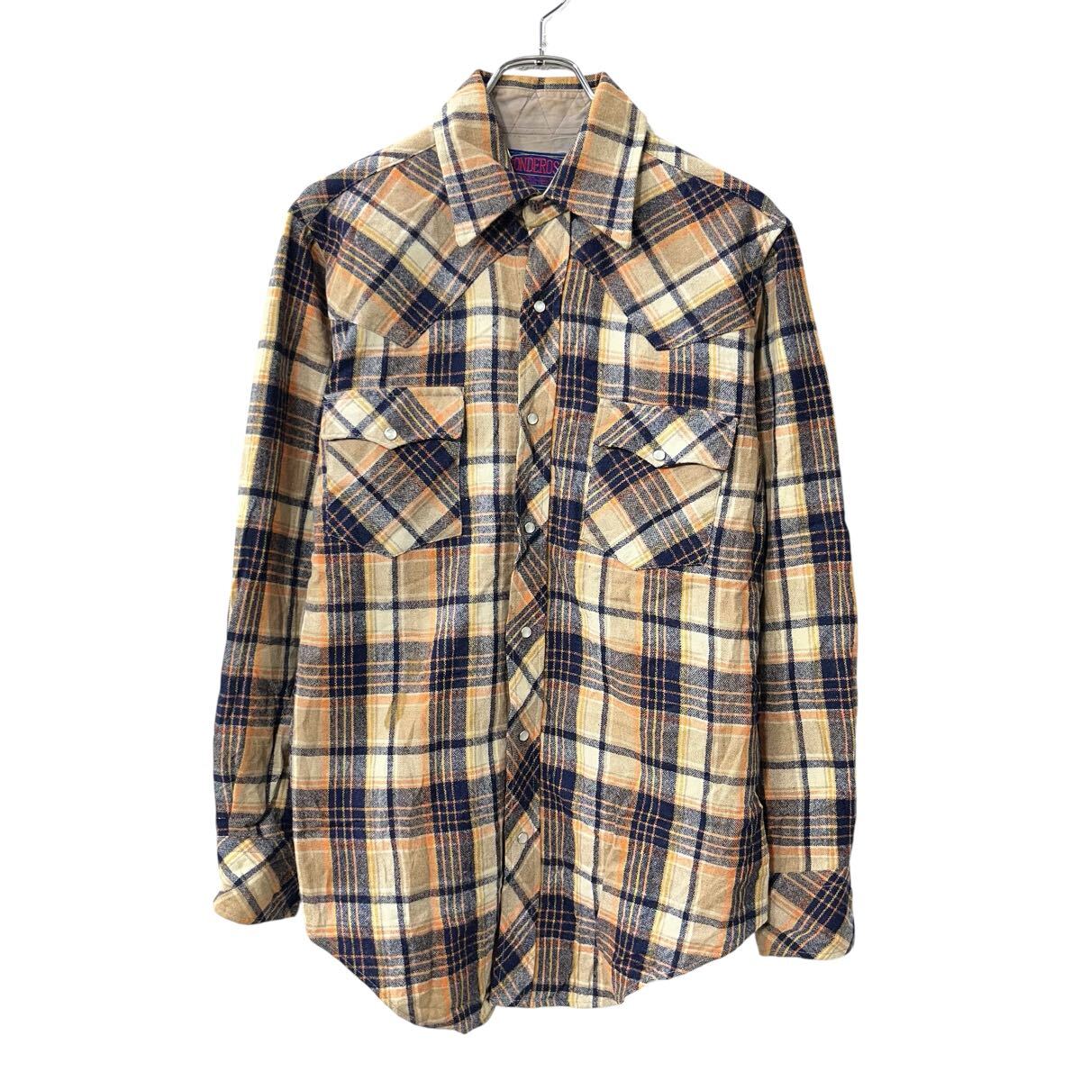 【中古】【古着】 PONDEROSA 長袖 ウエスタンシャツ M ベージュ マルチカラー チェック柄 スナップボタン 胸ポケット トップス 春物 a802-5801