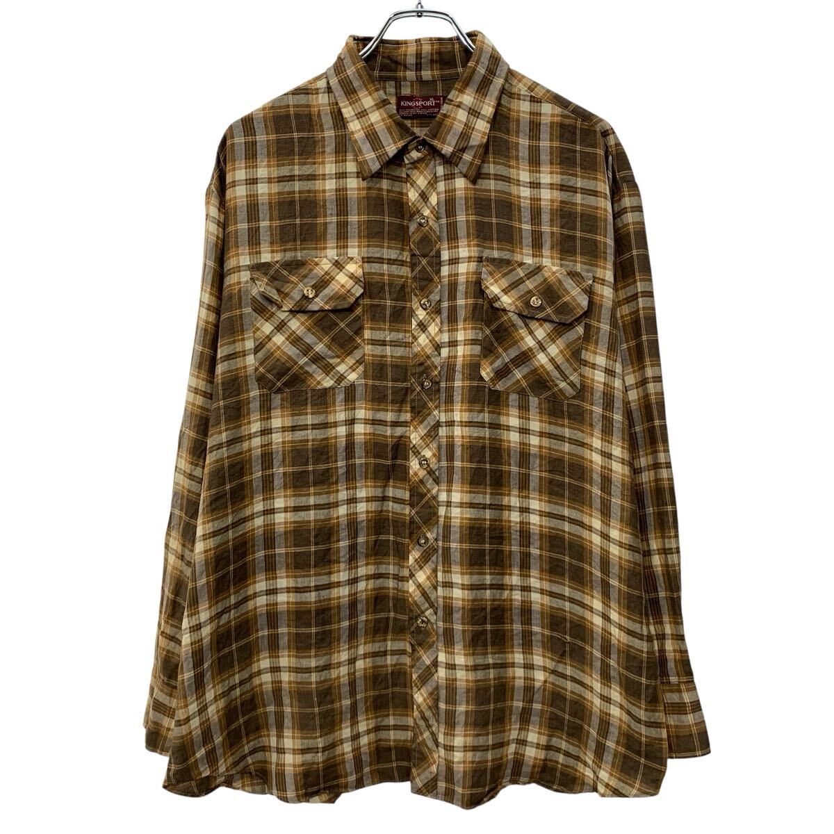 【中古】【古着】 KINGSPORT 長袖 チェックシャツ XL ブラウン マルチカラー 胸ポケット チェック柄 カジュアル カジュアルシャツ 春秋..