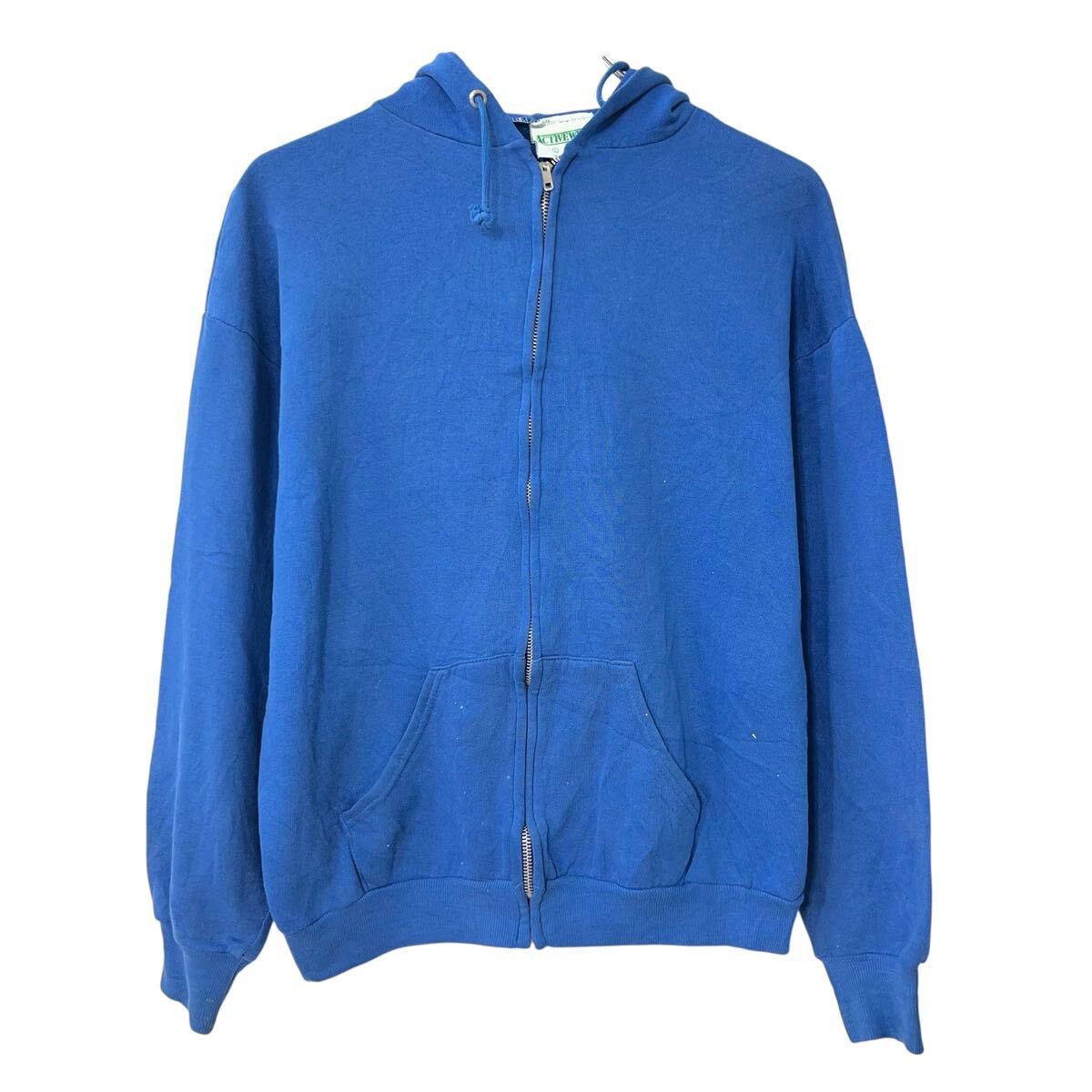 USA製 ACTIVEWEAR 無地スウェット パーカー L ブルー フーディー ジップアップ トップス 秋物 a802-5837