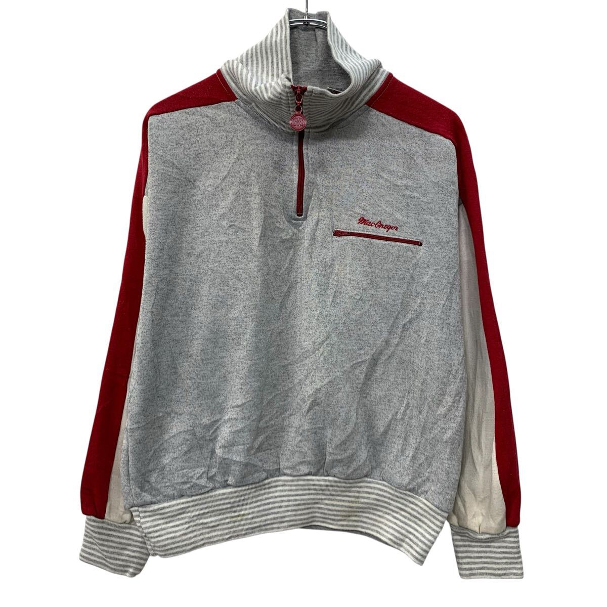 American Casual - 【中古】【古着】 McGREGOR ロゴスウェット トレーナー L グレー マルチカラー マックレガー ハーフジップ 胸ポケット ワンポイント刺繍 春秋物 a802-6004