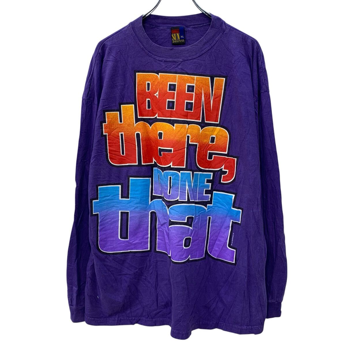 【中古】【古着】 90〜00s SUN 長袖 プリントTシャツ XL パープル プルオーバー ビックプリント メッセージT 〜00年代 ロンT ロングT 春物 a802-6087(4.0)
