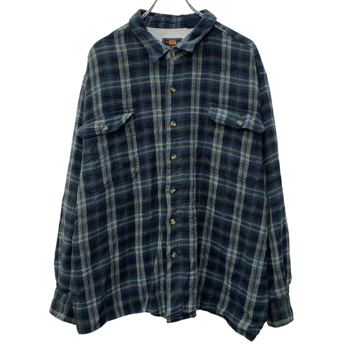 【中古】【古着】 Route 66 長袖 ネルシャツ LARGE ネイビー マルチカラー ボタン 胸ポケット チェックシャツ アクリル100% チェック柄..