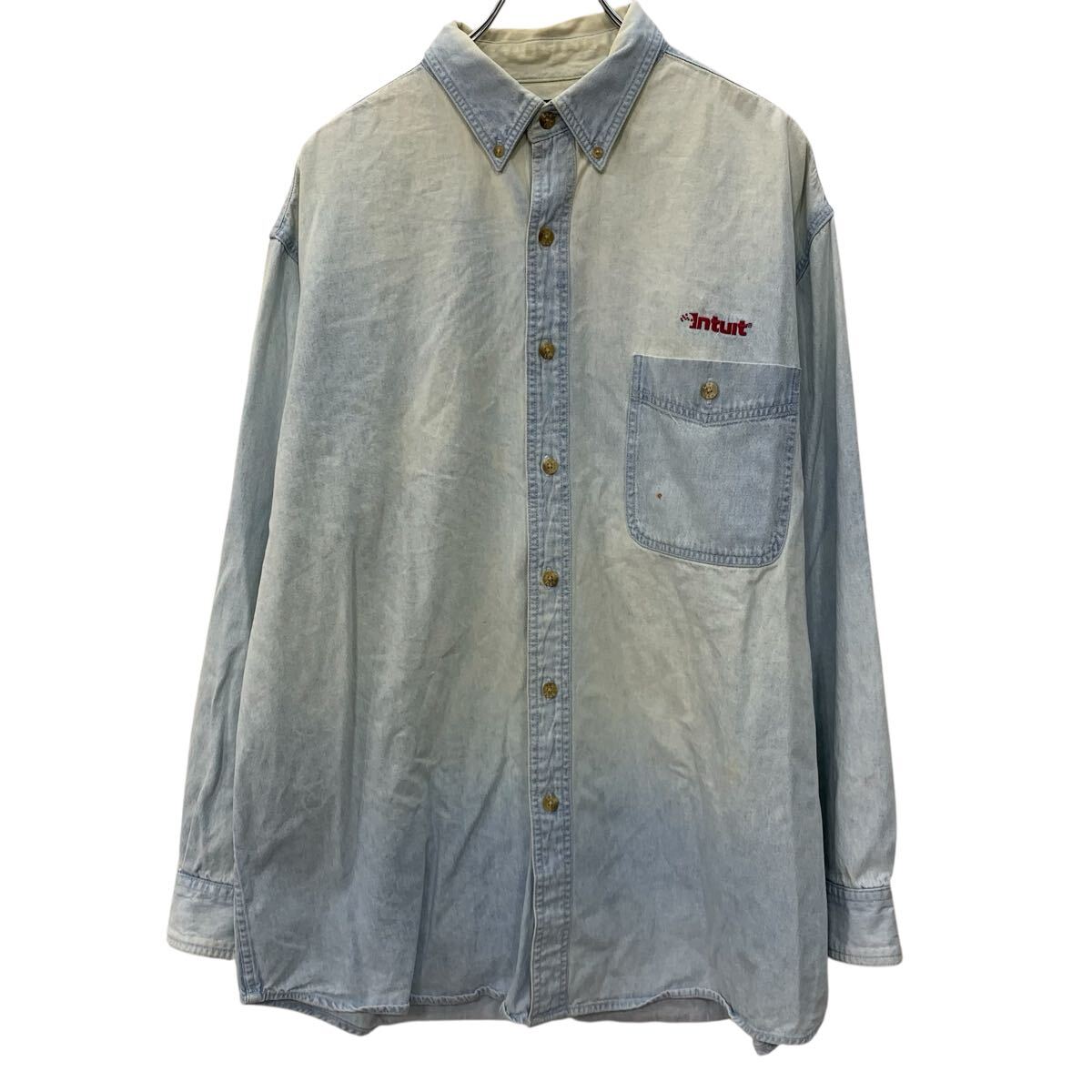 【中古】【古着】 Lee 長袖 デニムシャツ XL ライトブルー リー ボタンダウン ボタン コットン100% デニム 胸ポケット ワンポイント刺繍 春秋物 a803-5025