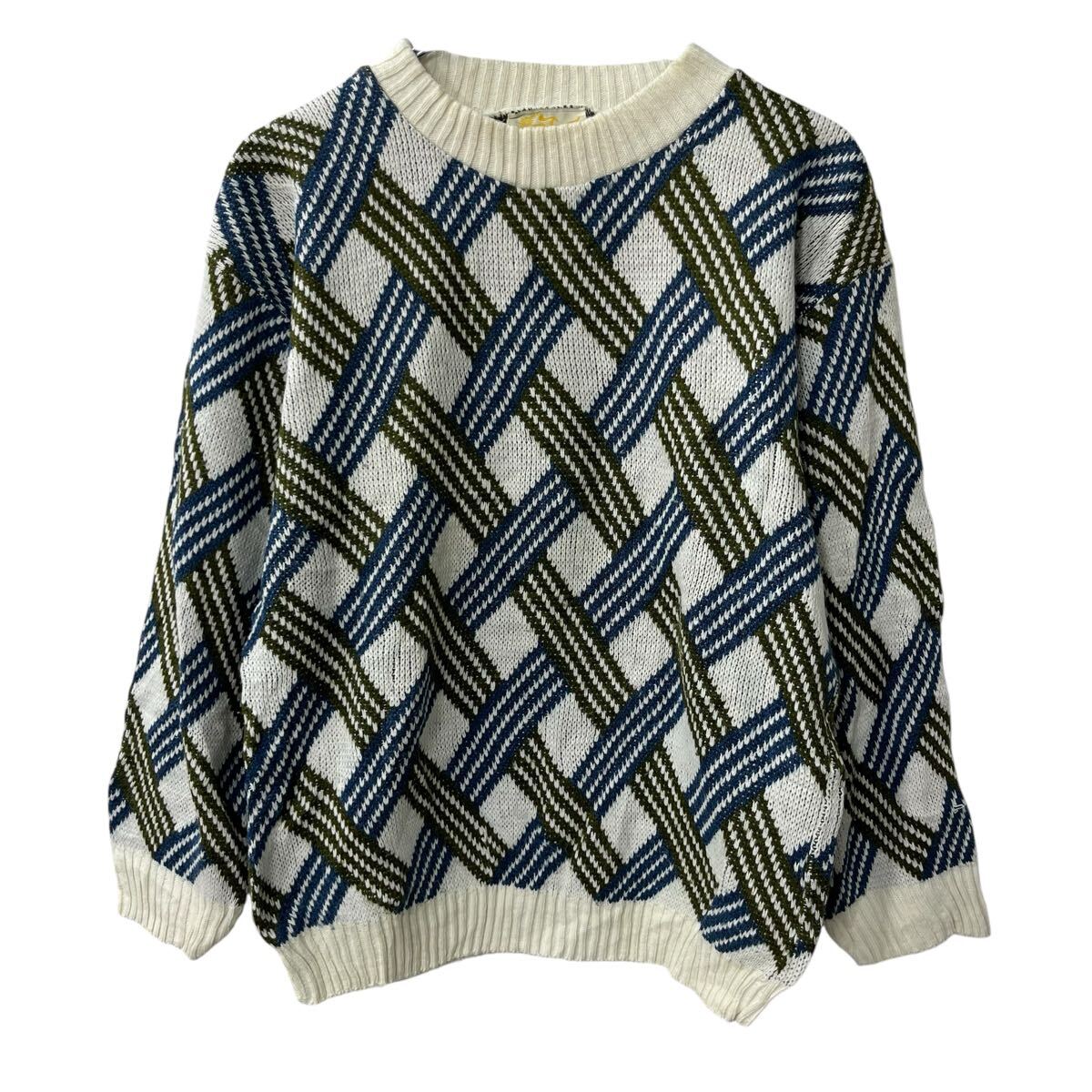 【中古】【古着】 USA製 WINGARS アクリルニット セーター S ホワイト マルチカラー アクリル プルオーバー 秋物 a803-5044