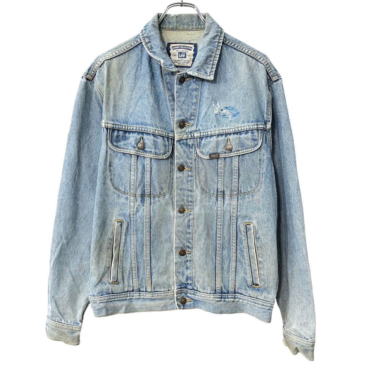【中古】【古着】 90s Lee デニムジャケット M ライトブルー リー ボタン ワンポイント 胸ポケット アメカジ アウター 春秋物 a803-5071