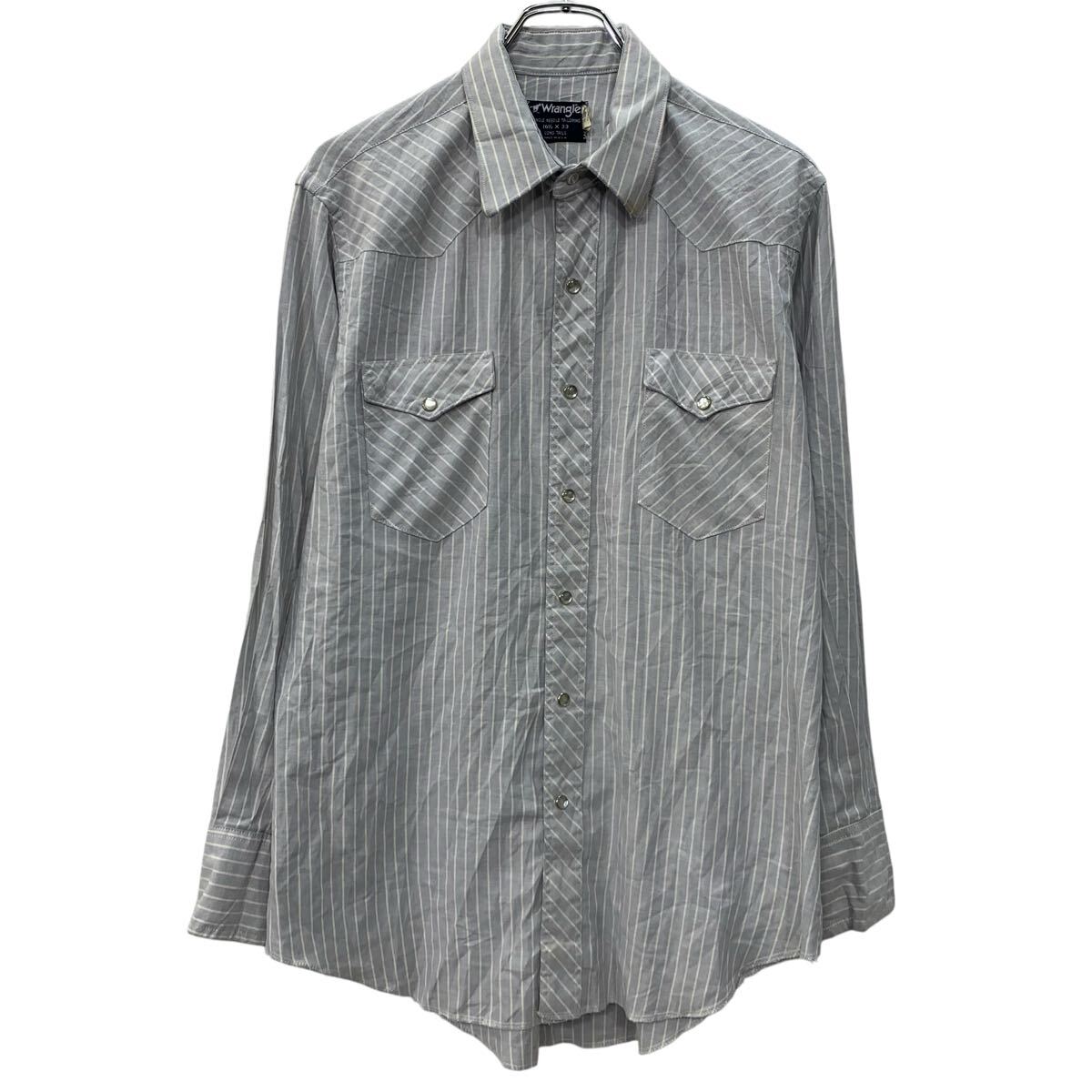 【中古】【古着】 80〜90s USA製 Wrangler 長袖 ストライプシャツ L ブルー ラングラー スナップボタン 90年代 ウエスタンシャツ 春秋..
