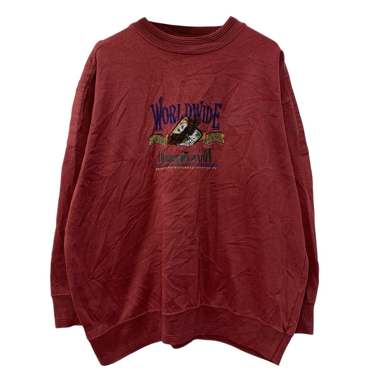 【中古】【古着】 NORTHWEST TERRITORY ロゴスウェット トレーナー XL ワインレッド プルオーバー ワンポイント刺繍 スウェット 春秋物 a803-5162