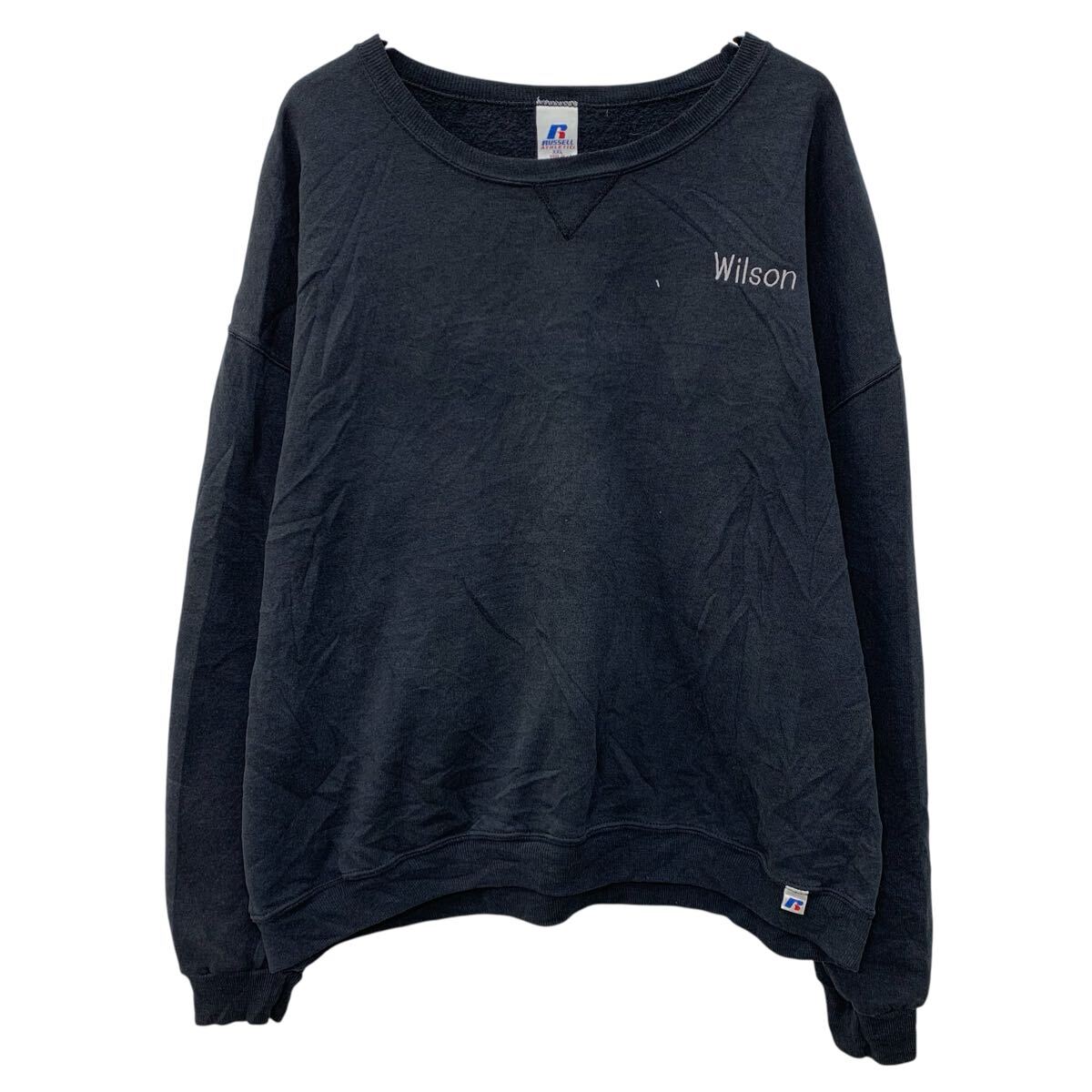 樂天商城 - 【中古】【古着】 90〜00s RUSSELL ATHLETIC ロゴスウェット トレーナー XXL ブラック プルオーバー 〜00年代 前Vガゼット ワンポイント刺繍 秋物 a803-5197