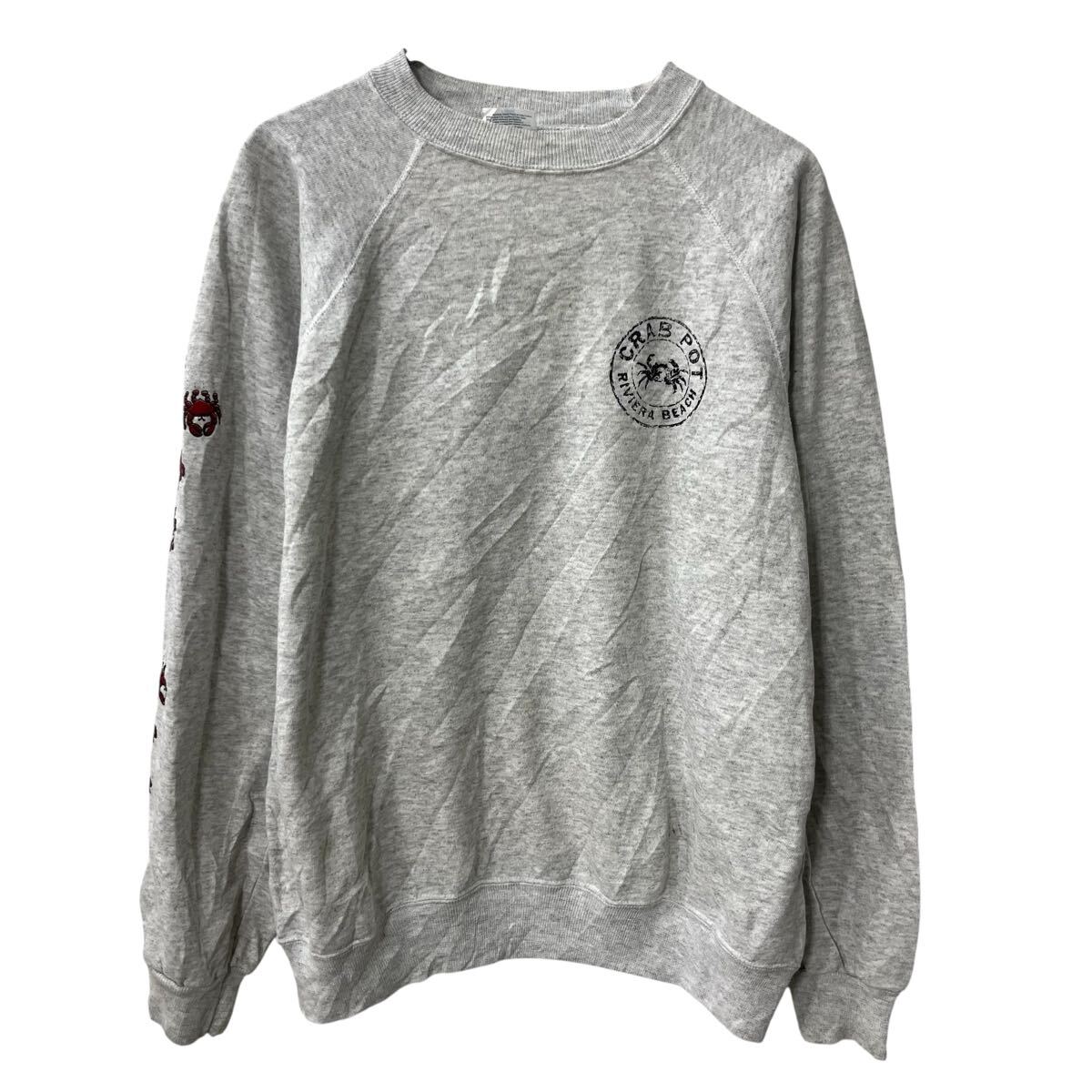  USA製 Hanes ACTIVEWEAR プリントスウェット トレーナー XL ライトグレー ヘインズ プルオーバー ラグラン トップス 秋物 a803-5202