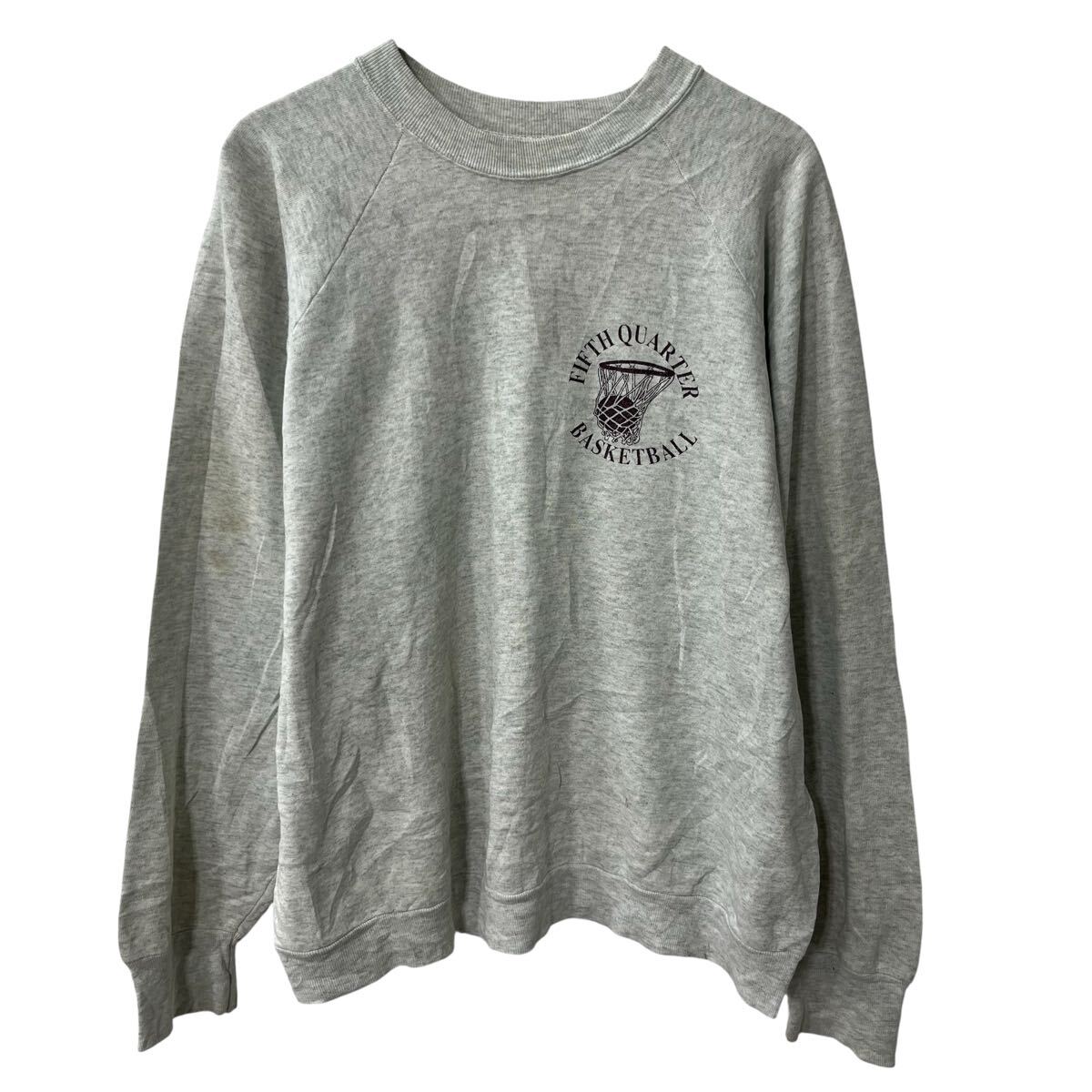 【中古】【古着】 90s FRUIT OF THE LOOM プリントスウェット トレーナー XL ライトグレー フルーツオブザルーム ラグラン トップス 秋物 a803-5204