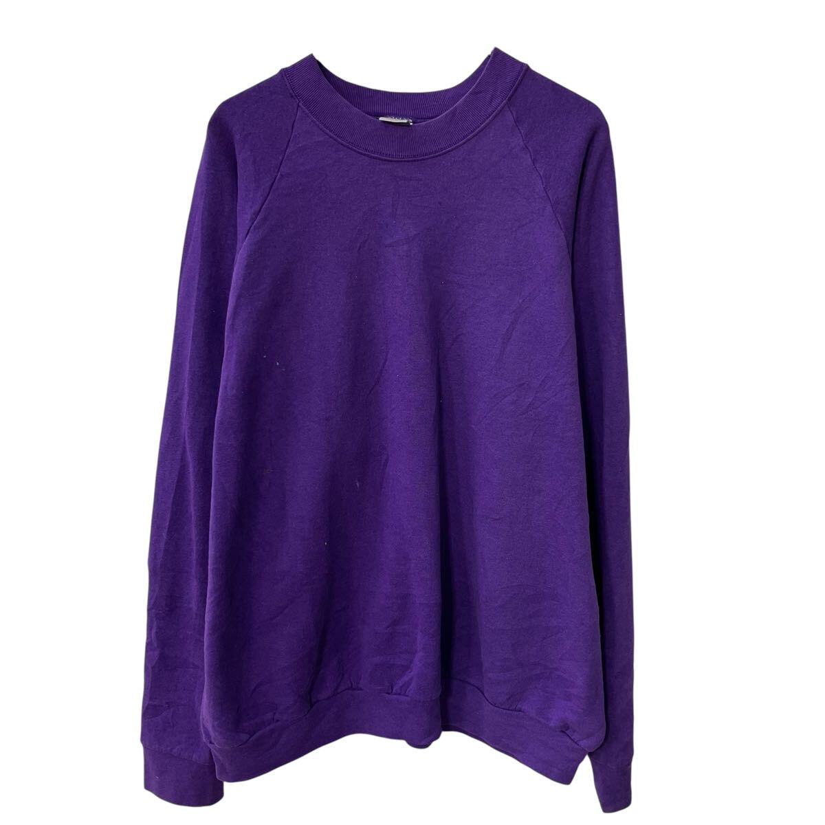 【中古】【古着】 USA製 FRUIT OF THE LOOM 無地スウェット トレーナー レディース 3XL パープル フルーツオブザルーム ラグラン トップス 秋物 a803-5272