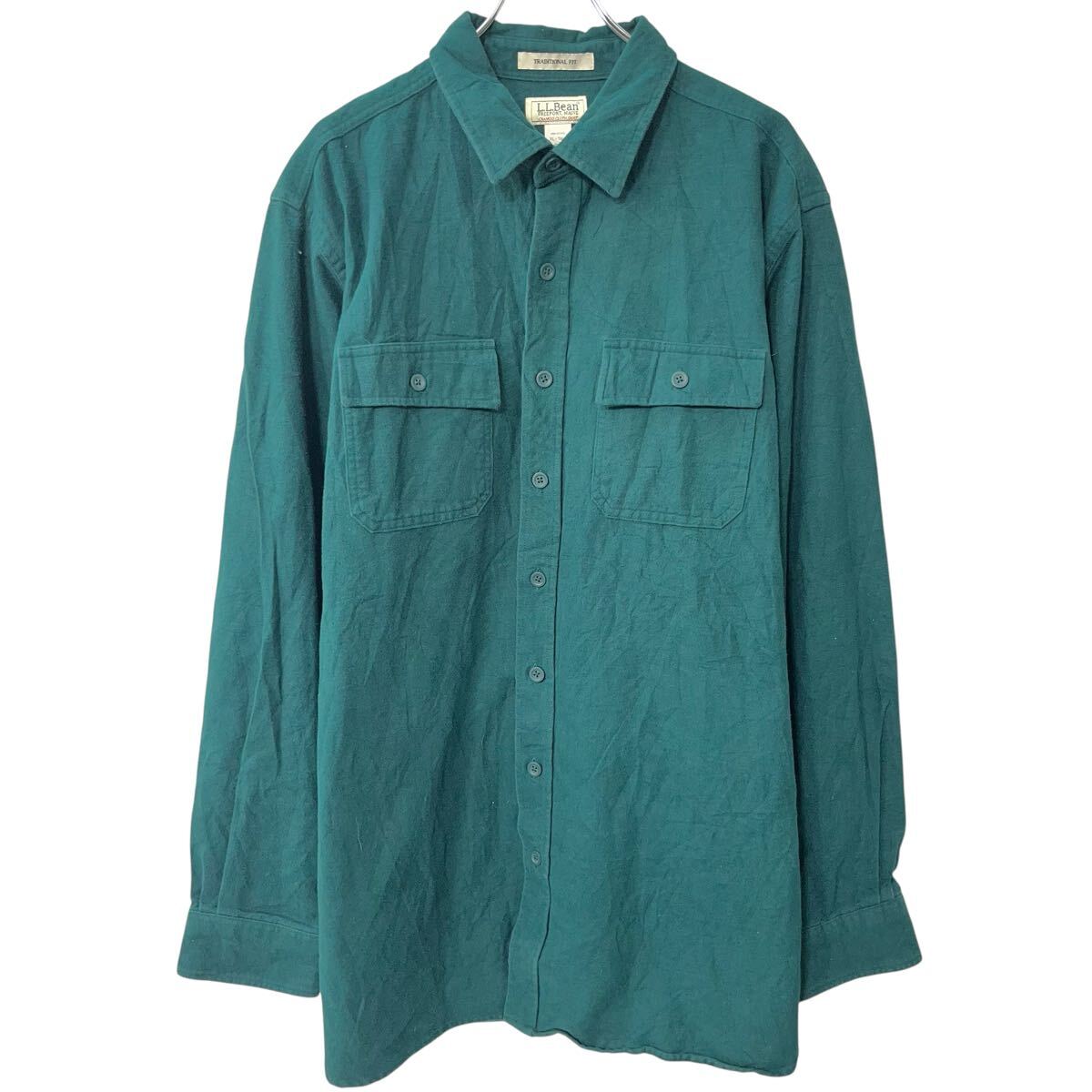 Rakuten - 【中古】【古着】 〜00s L.L.Bean 長袖 無地シャツ XL グリーン エルエルビーン ボタン 〜00年代 シャモアクロス フランネル カジュアル 春秋物 a803-5395