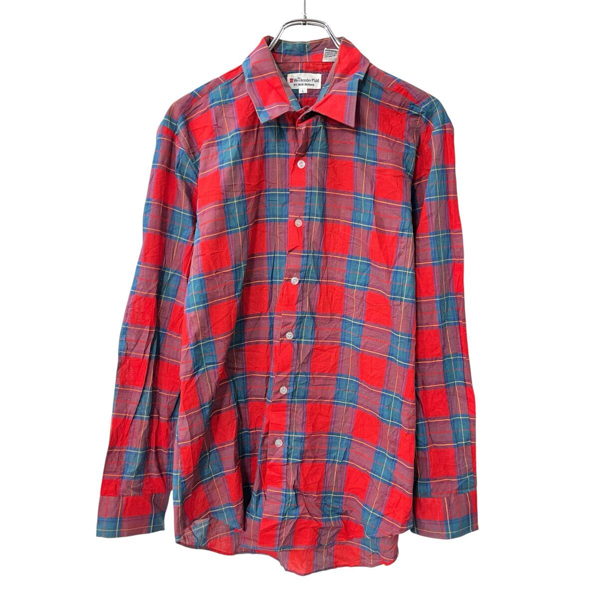  The Weekender Plaid 長袖 チェックシャツ L レッド マルチカラー ボタン 胸ポケット チェック柄 長袖シャツ トップス 春物 a803-5489