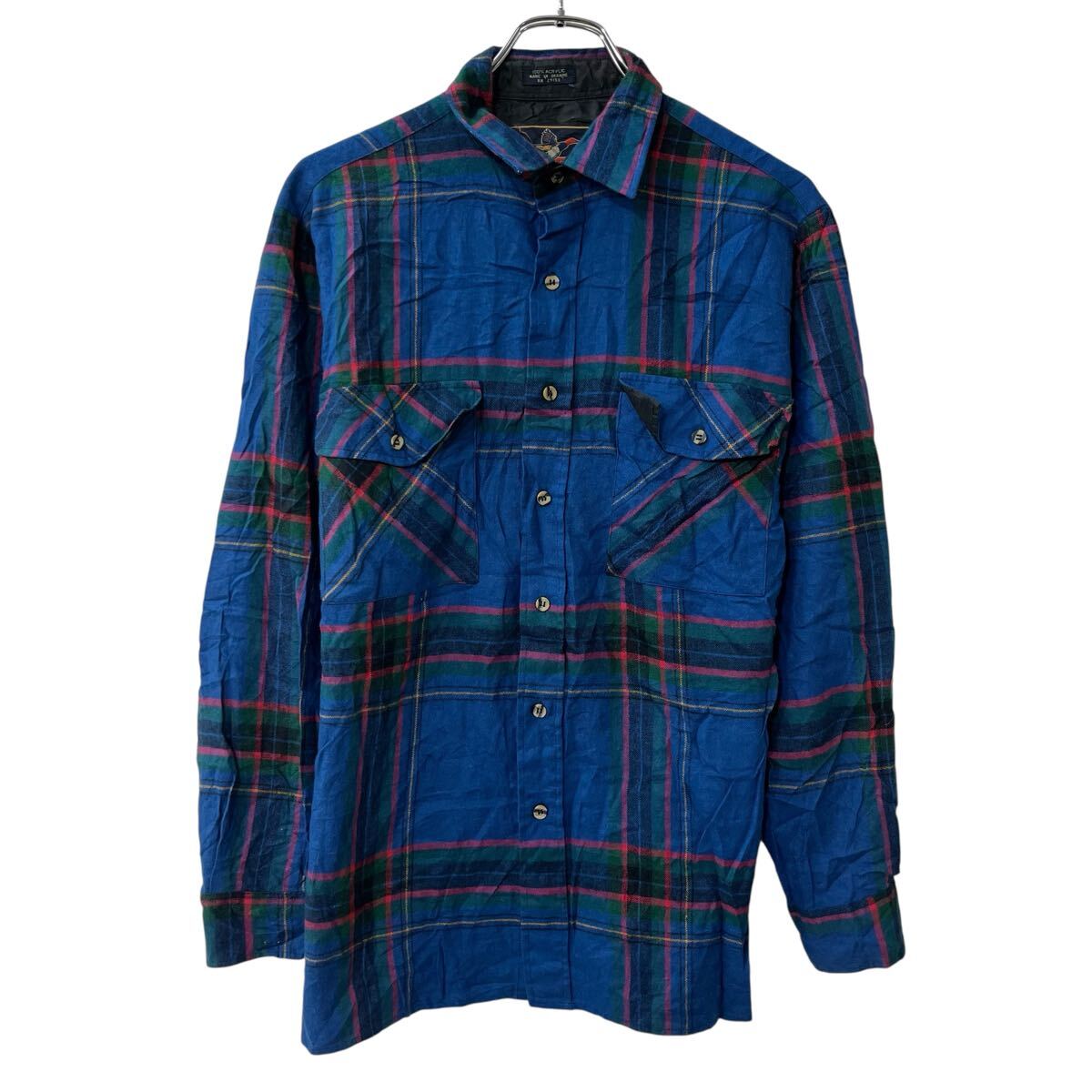  BACK PACKER 長袖 チェックシャツ M ブルー マルチカラー ボタン 胸ポケット アクリル ネルシャツ 長袖シャツ トップス 春秋物 a803-5491