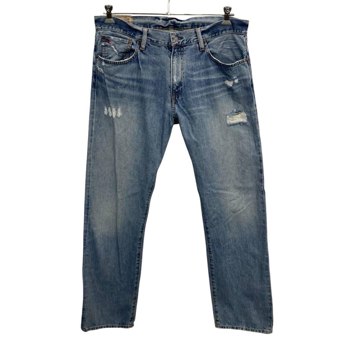 【中古】【古着】 メキシコ製 POLO RALPH LAUREN デニムパンツ W34 ライトブルー ポロラルフローレン ジップアップ アメカジ デニム ジーンズ 2603-251