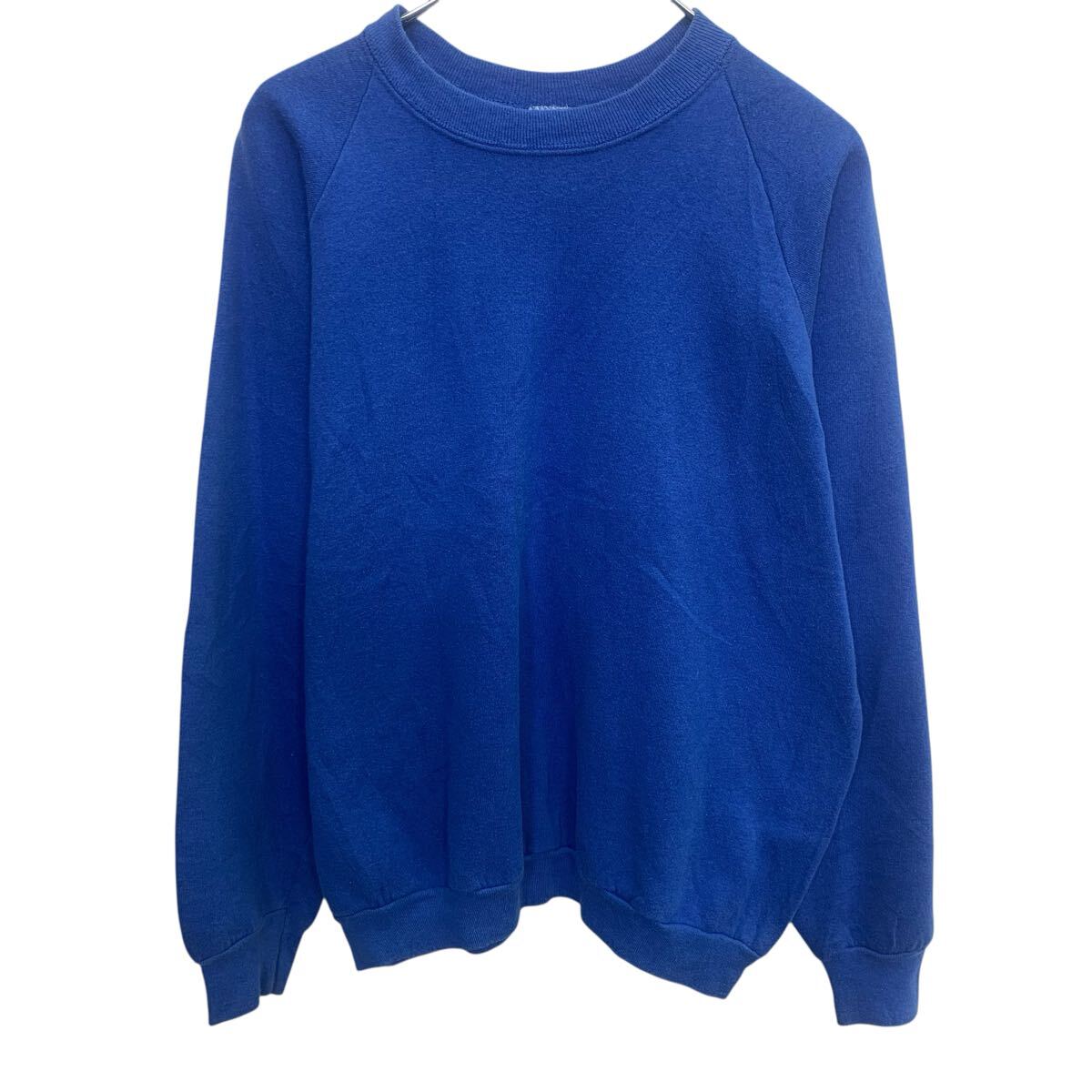 【中古】【古着】 80s USA製 FRUIT OF THE LOOM 無地スウェット トレーナー XL ブルー フルーツオブザルーム 80年代 ラグラン プレーン 春秋物 a803-5545