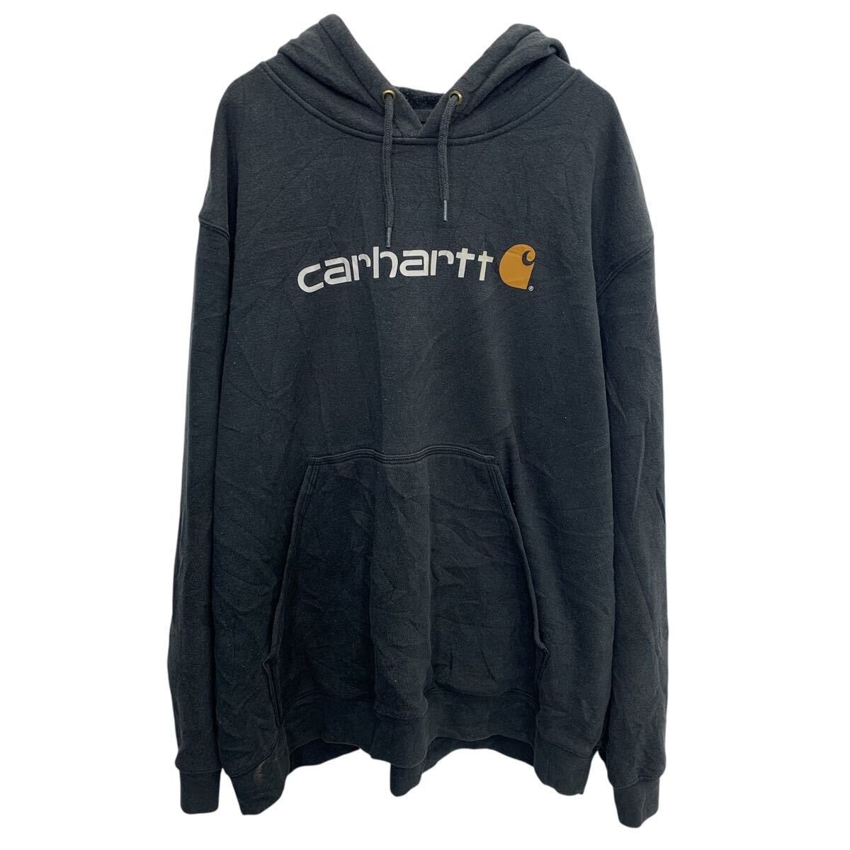 【中古】【古着】 メキシコ製 Carhartt プリントスウェット パーカー3XL ブラック カーハート ビッグサイズ ビッグプリント トップス 春秋物 a803-5550