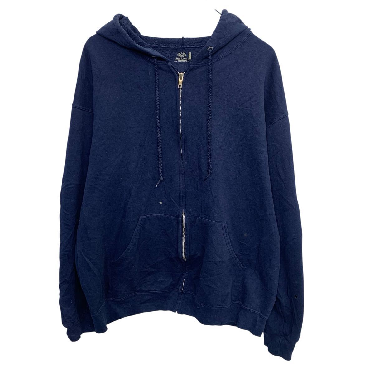 【中古】【古着】 FRUIT OF THE LOOM 無地スウェット パーカー L ネイビー フルーツオブザルーム ジップアップ ジップフーディー トップス 春秋物 a803-5551