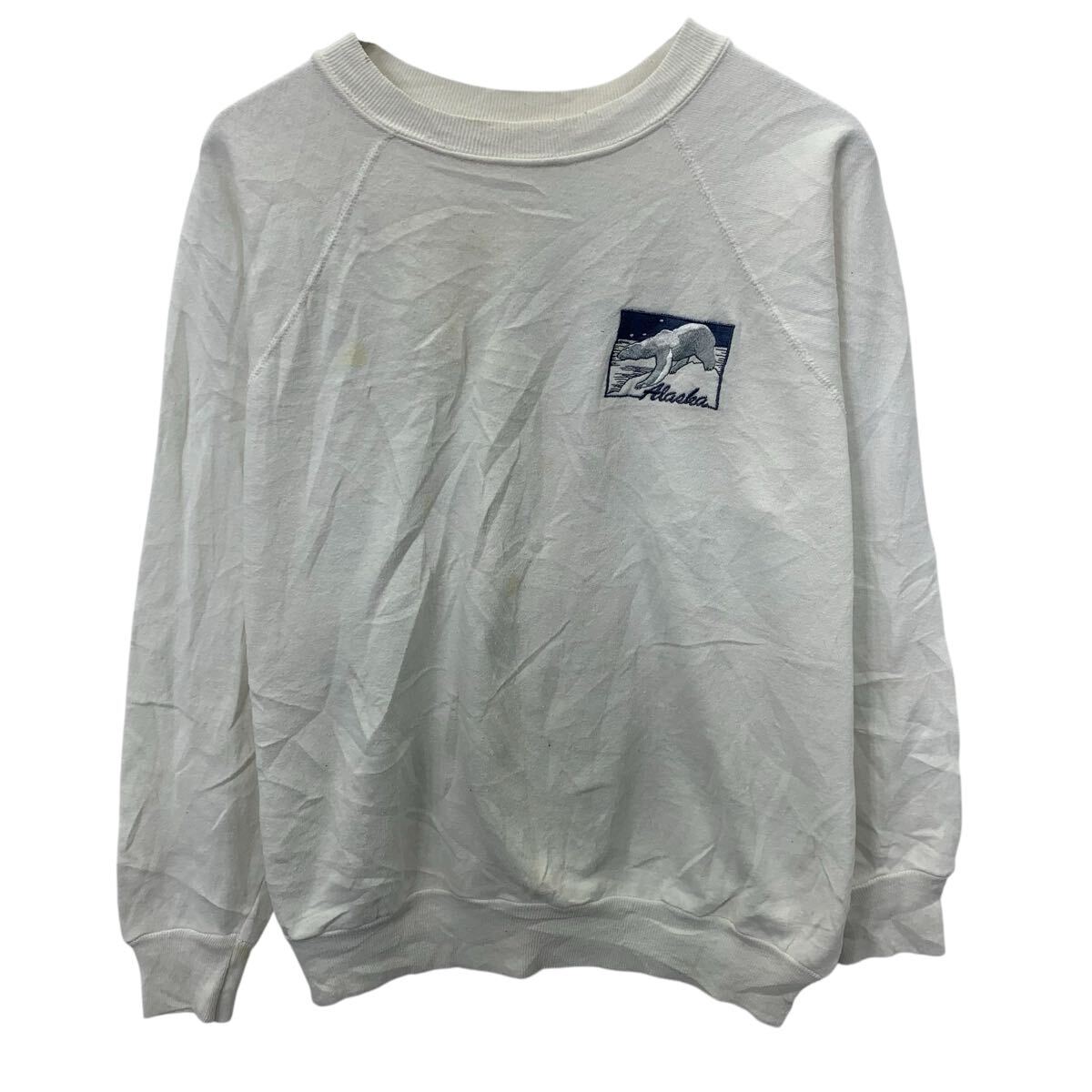 Rakuten - 【中古】【古着】 USA製 Pannill プリントスウェット トレーナー L ホワイト パニール プルオーバー 刺繍プリント ラグラン トップス 春秋物 a803-5636