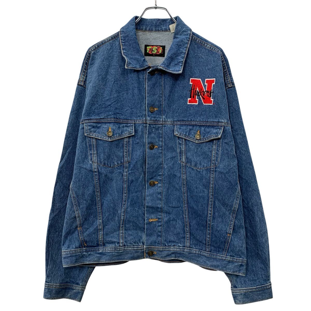 樂天商城 - 【中古】【古着】 TSi デニムジャケット L ブルー ボタン ワンポイント刺繍 胸ポケット アメカジ コットン100% カジュアル ジージャン 春秋物 a803-5686