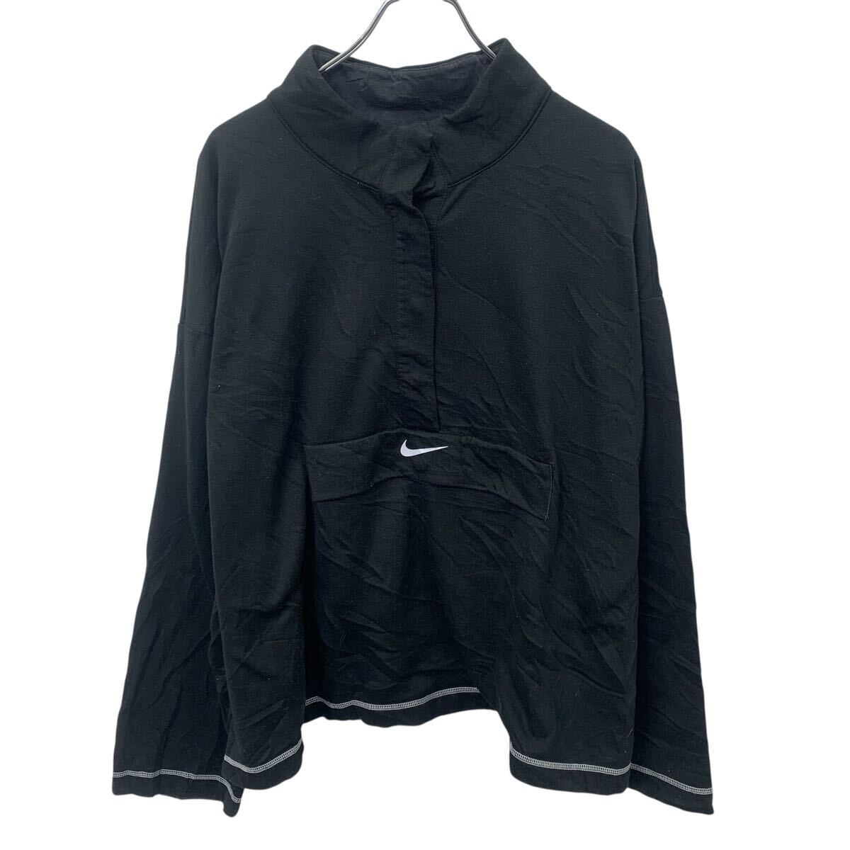 Sweat - 【中古】【古着】 NIKE ロゴスウェット トレーナー 3XL ブラック ハーフボタン アノラック ビッグサイズ バックプリント スオッシュ ロゴ 春秋物 a803-5702