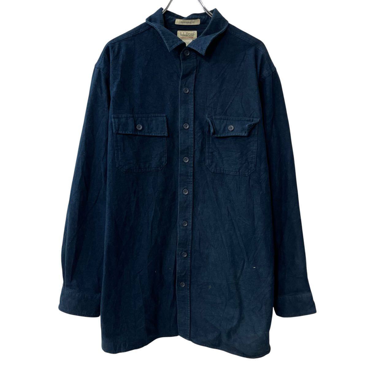Rakuten - 【中古】【古着】 90〜00s L.L.Bean 長袖 フランネルシャツ XL ネイビー エルエルビーン ボタン 〜00年代 シャモアクロス 胸ポケット 春秋物 a803-5713