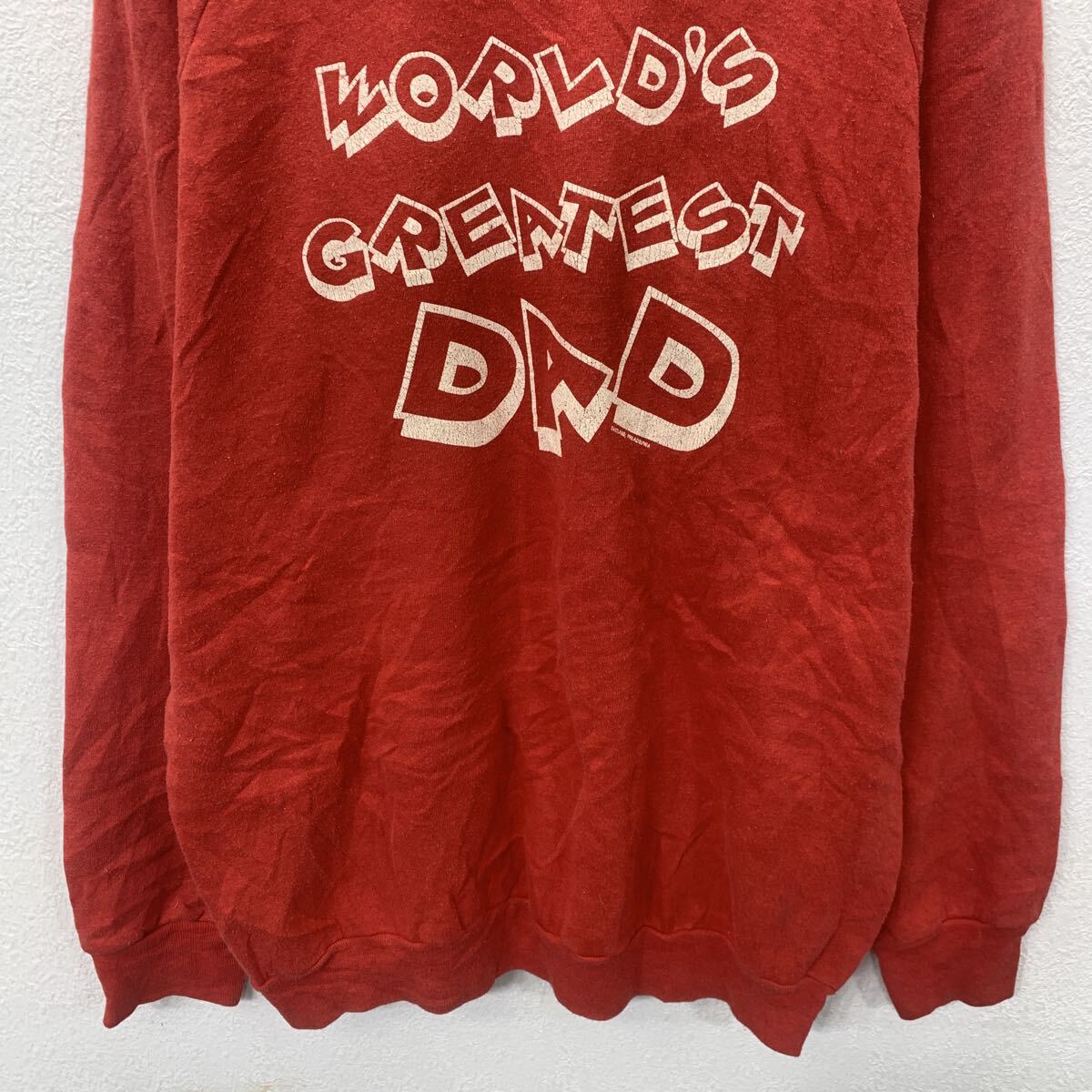 【中古】【古着】 80s〜90s USA製 FRUIT OF THE LOOM プリントスウェットトレーナー XL レッド フルーツオブザルーム プルオーバー 春秋物 a803-5726