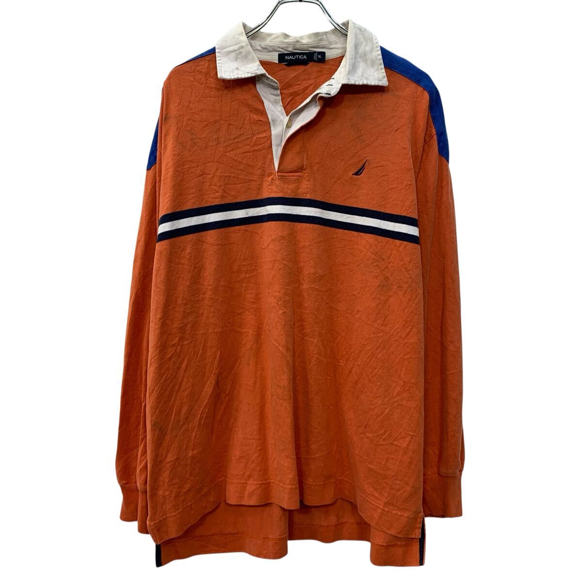 【中古】【古着】 NAUTICA 長袖 ラガーシャツ XL オレンジ マルチカラー ノーティカ ハーフボタン ワンポイント刺繍 コットン100% 春秋物 a803-5754 voxtrading-10223407 古着屋DEN パッケージ画像