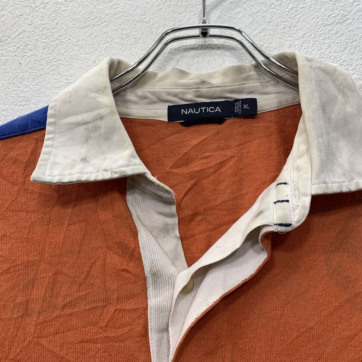 【中古】【古着】 NAUTICA 長袖 ラガーシャツ XL オレンジ マルチカラー ノーティカ ハーフボタン ワンポイント刺繍 コットン100% 春秋物 a803-5754 voxtrading-10223407 古着屋DEN サンプル画像2