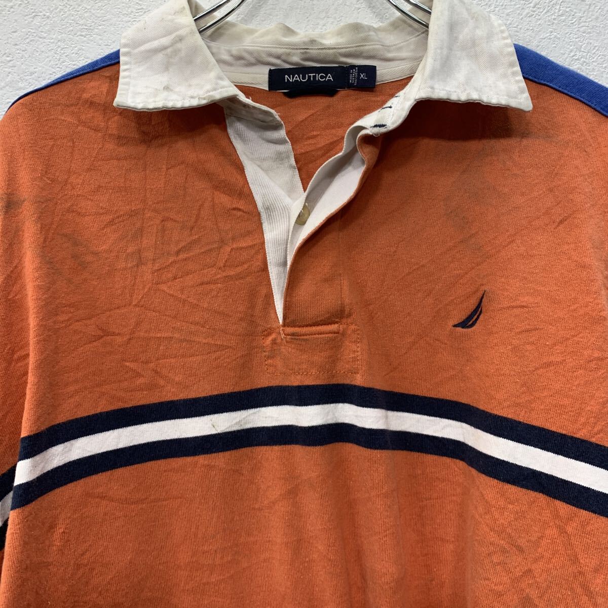 【中古】【古着】 NAUTICA 長袖 ラガーシャツ XL オレンジ マルチカラー ノーティカ ハーフボタン ワンポイント刺繍 コットン100% 春秋物 a803-5754 voxtrading-10223407 古着屋DEN サンプル画像3