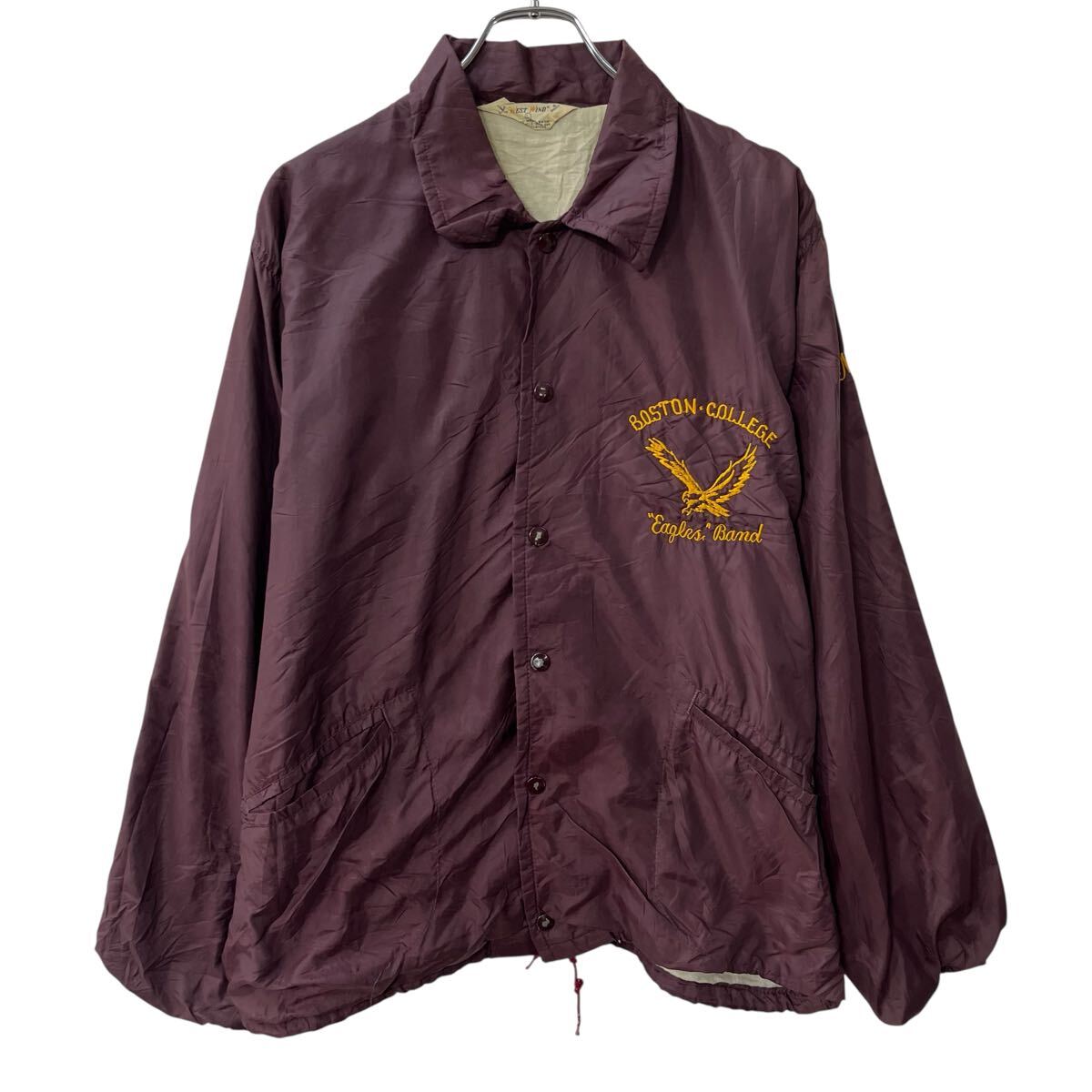 Rakuten - 【中古】【古着】 WEST WIND コーチジャケット L ワインレッド スナップボタン ドローコード 刺繍プリント スポーティー アウター 春物 a803-5775