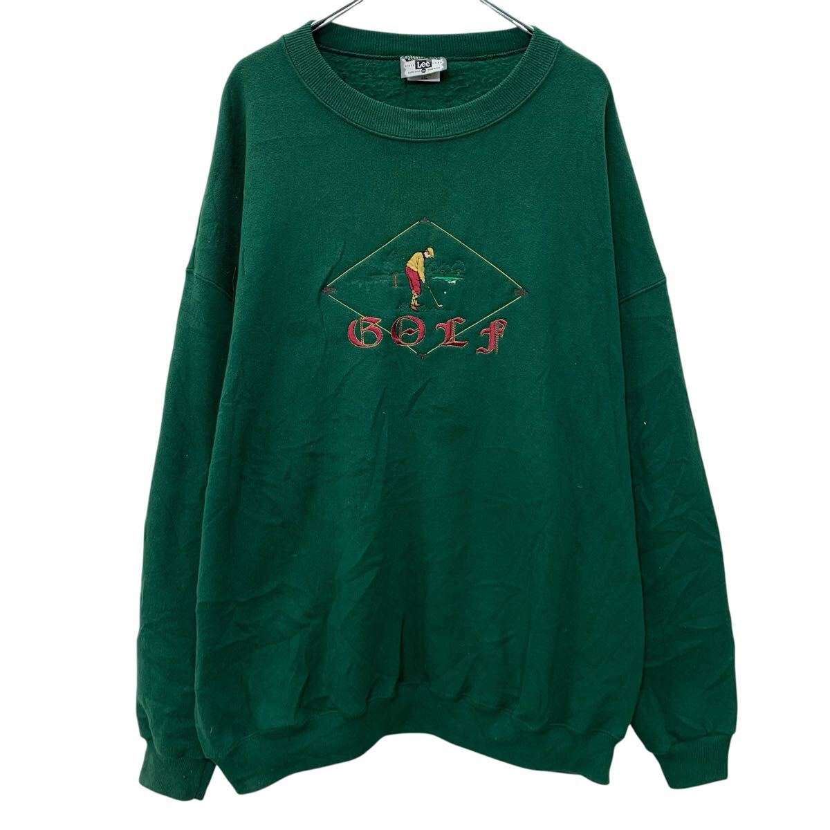 Other - 【中古】【古着】 USA製 Lee ロゴスウェット トレーナー 2XL グリーン リー プルオーバー ワンポイント刺繍 裏起毛 ゴルフ スウェット 秋物 a803-5870