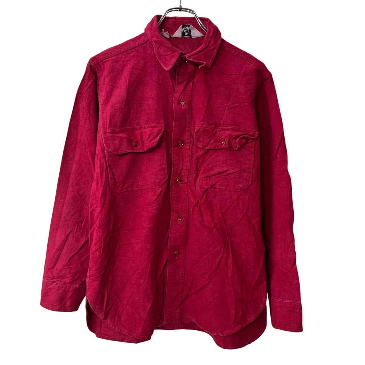 Rakuten - 【中古】【古着】 70s Woolrich 長袖 フランネルシャツ L〜 レッド ウールリッチ ボタン 無地 シンプル 胸ポケット 長袖シャツ 春秋物 a803-5892