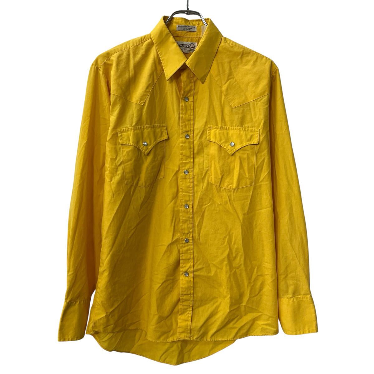 【中古】【古着】 80s〜 SHEPLERS 長袖 無地シャツ M〜 シェパーズ スナップボタン 80年代〜 無地 シンプル 胸ポケット 長袖シャツ トップス 春物 a803-5983