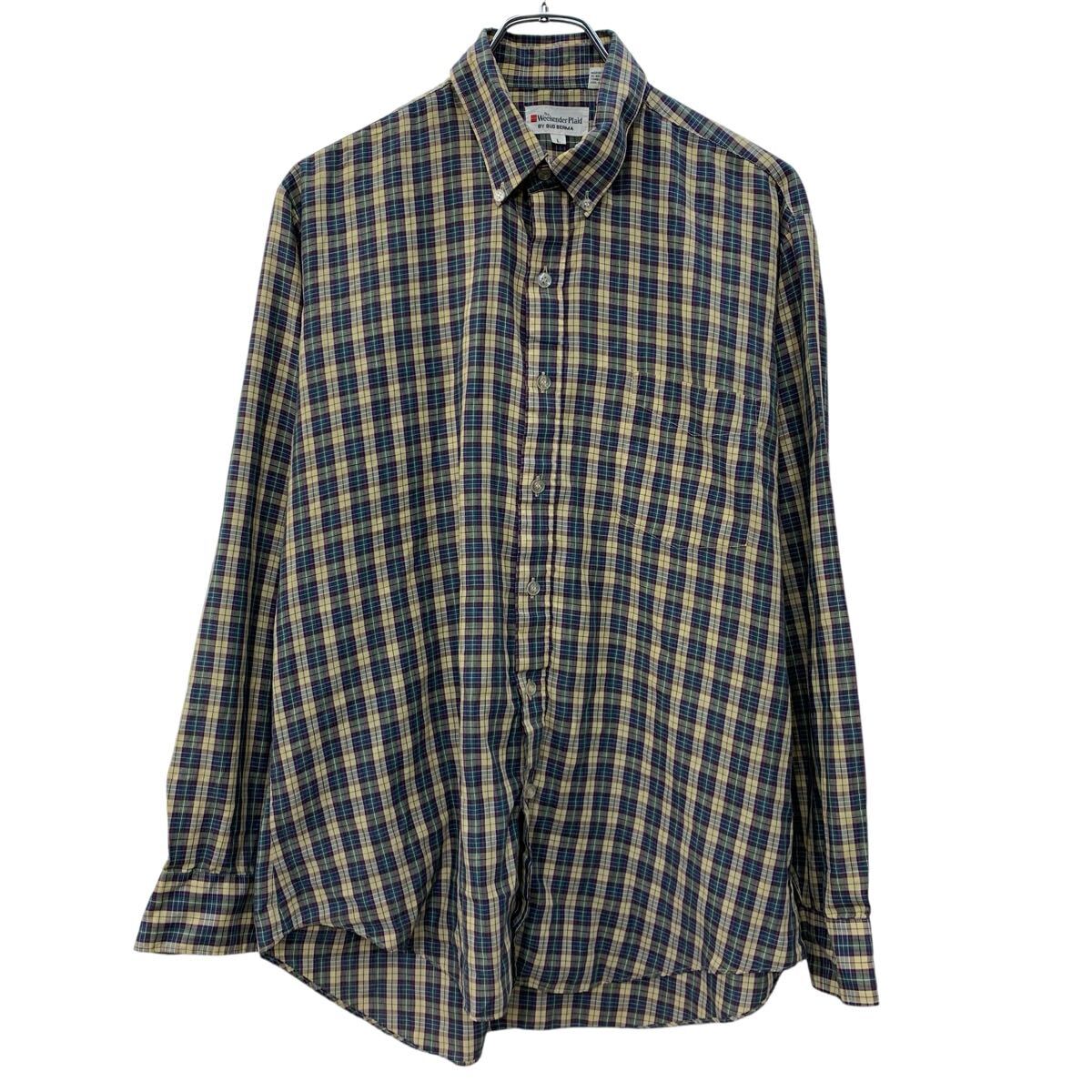 【中古】【古着】 Weekender Plaid 長袖 チェックシャツ L グリーン ベージュ ボタンダウン ボタン 胸ポケット チェック柄 カジュアル ..