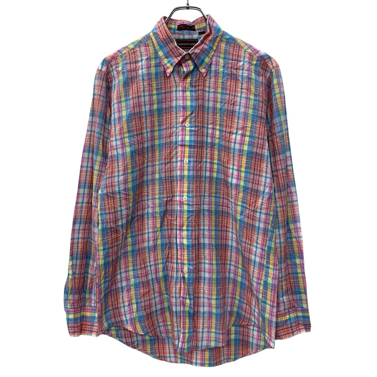 Rakuten - 【中古】【古着】 90s〜 CHAPS RALPH LAUREN 長袖 チェックシャツ M マルチカラー チャップス ラルフローレン ボタンダウン 胸ポケット 春秋物 a803-6041