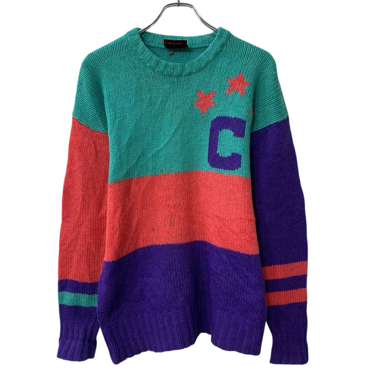 【中古】【古着】 90s～ CHAPS RALPH LAUREN ウールニット セーター 2XL～ グリーン マルチカラー チャップス ラルフローレン 90年代 秋冬物 a803-6093