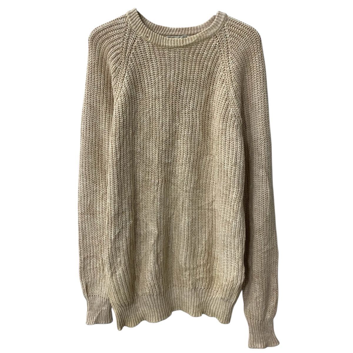 【中古】【古着】 90s USA製 L.L.Bean コットンニット セーター L アイボリー エルエルビーン 90年代 ケーブルニット ラグラン 秋冬物 a803-6095