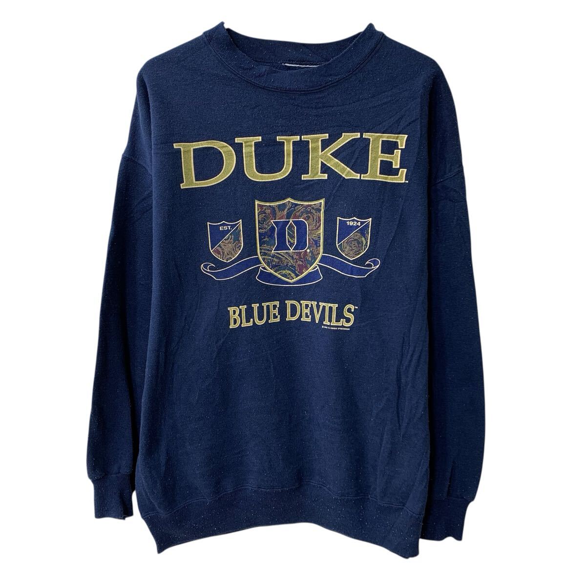  DUKE BLUE DEVILS プリントスウェット トレーナー XL〜 ネイビー プルオーバー カレッジ ビッグプリント トップス 春物 a803-6271